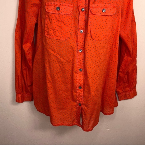 Petite Large Ann Taylor Loft Red Orange Blue Dot Print Blouse Peasant Top - Picture 2 of 12
